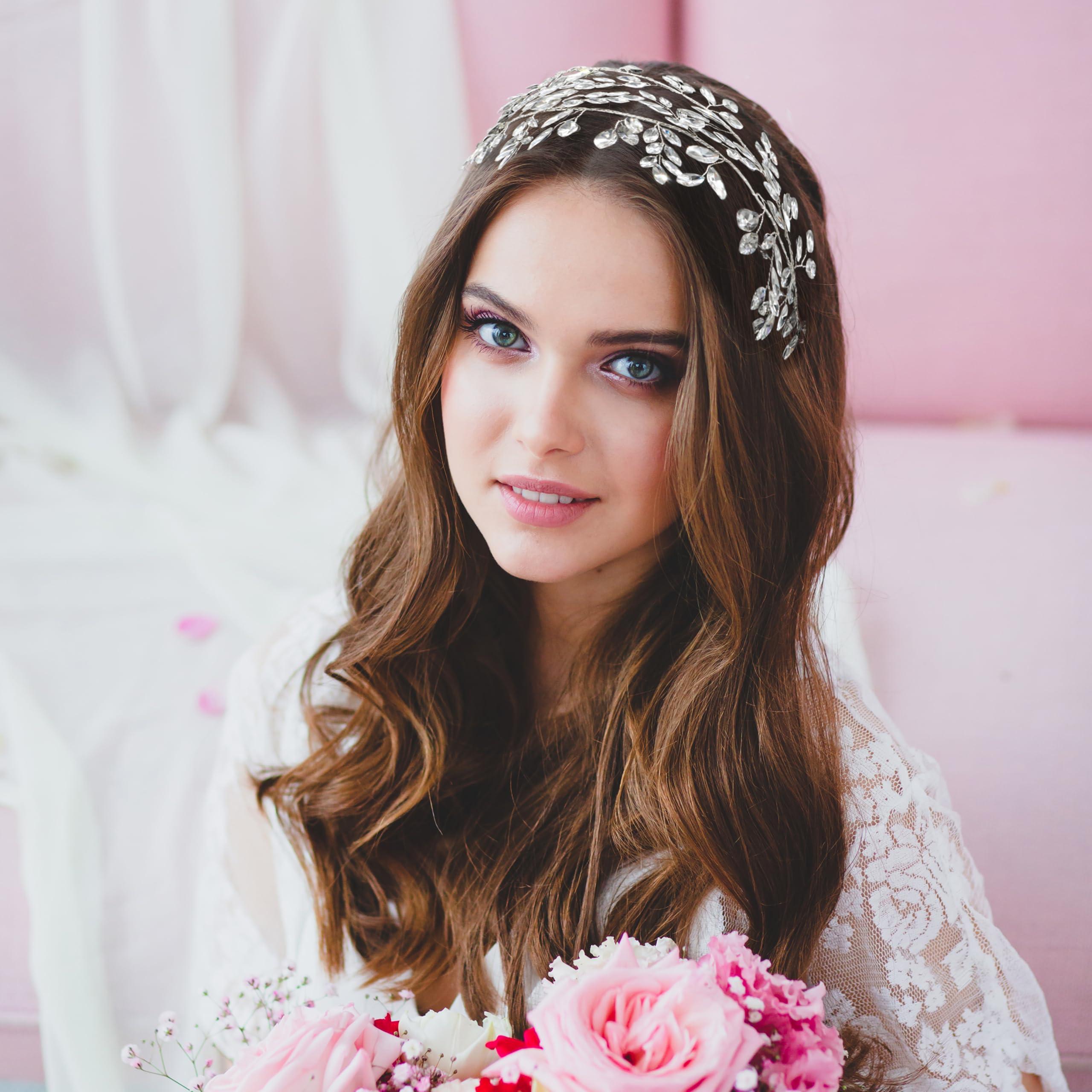 Oriamour Oriamour Crystal Bridal Headbands Silver Leaf Tiara Headband for Women Wedding Headpices for Women Hair Accessories