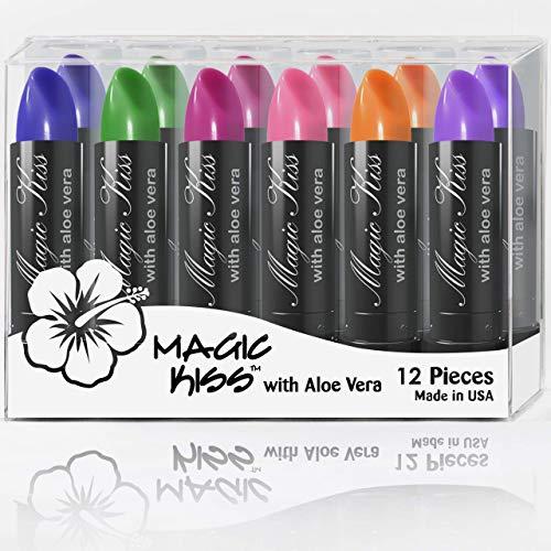 Magic Kiss Magic Kiss Pack of 12 Color Changing Aloe Vera Lipstick Set Made in USA (Colors of Aloha 01)