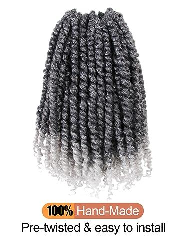 KAVSORAPI KAVSORAPI Grey Passion Twist Hair 12 Inch Pre Twisted Passion Twist Crochet Braids Short Pre looped Crochet Hair 8 PacksTGrey/Ombre Grey)