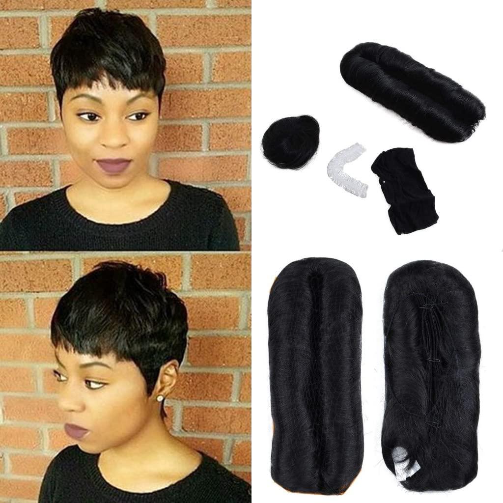 Cilava Black Human Hair 27 Piece Quick Weave Bump Hair with Free Closure,Short Hair Pieces For Black Women (1B)