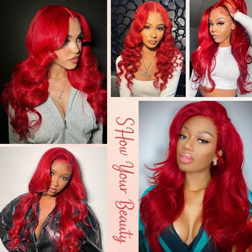 Wixau 24 Inch Red Wig Human Hair 13x4 Red Lace Front Wigs Human Hair 180 Density Colored Red Human Hair HD Lace Frontal Wigs Human Hair Pre Plucked Red Wigs for Women