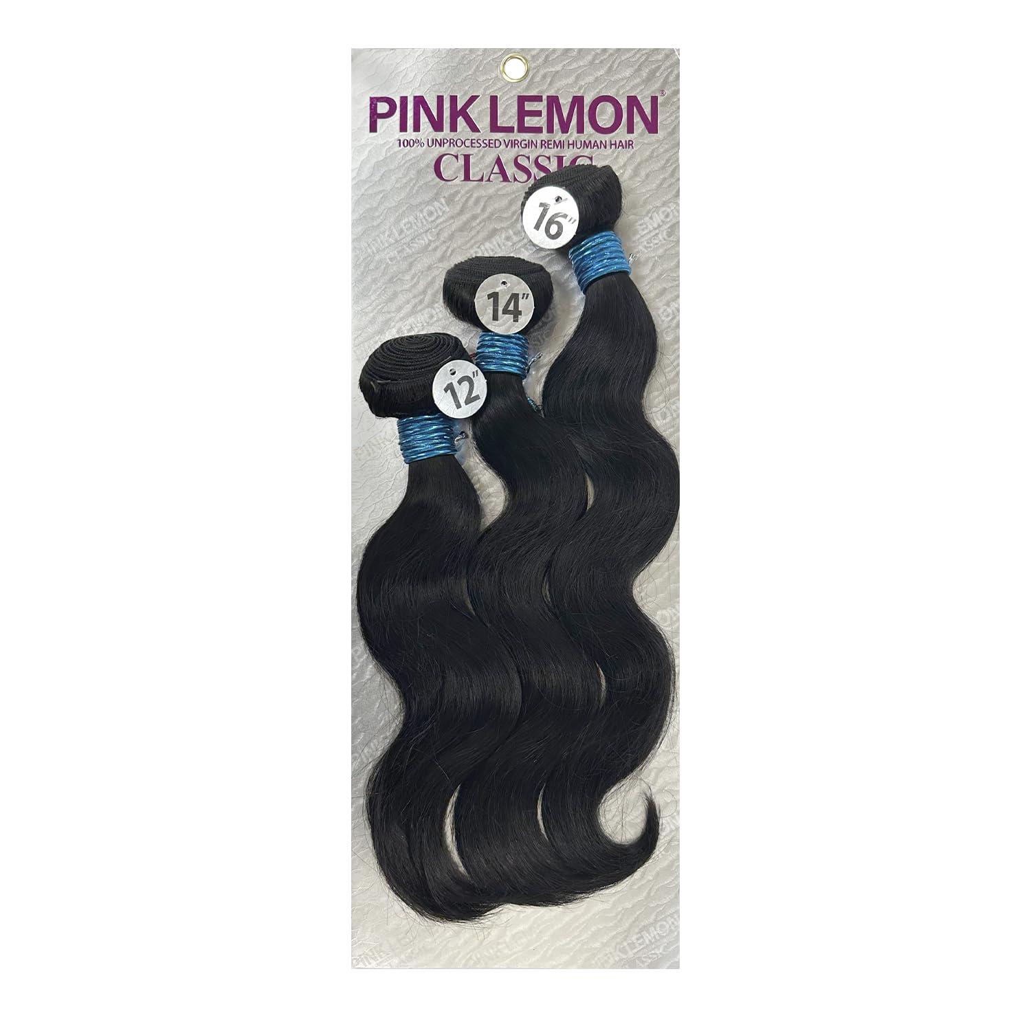 PINK LEMON Pink Lemon Classic Unprocessed Virgin Remi Human Hair Weave 3 Bundles 15A Body Wave (NATURAL, [22\"24\"26\"])