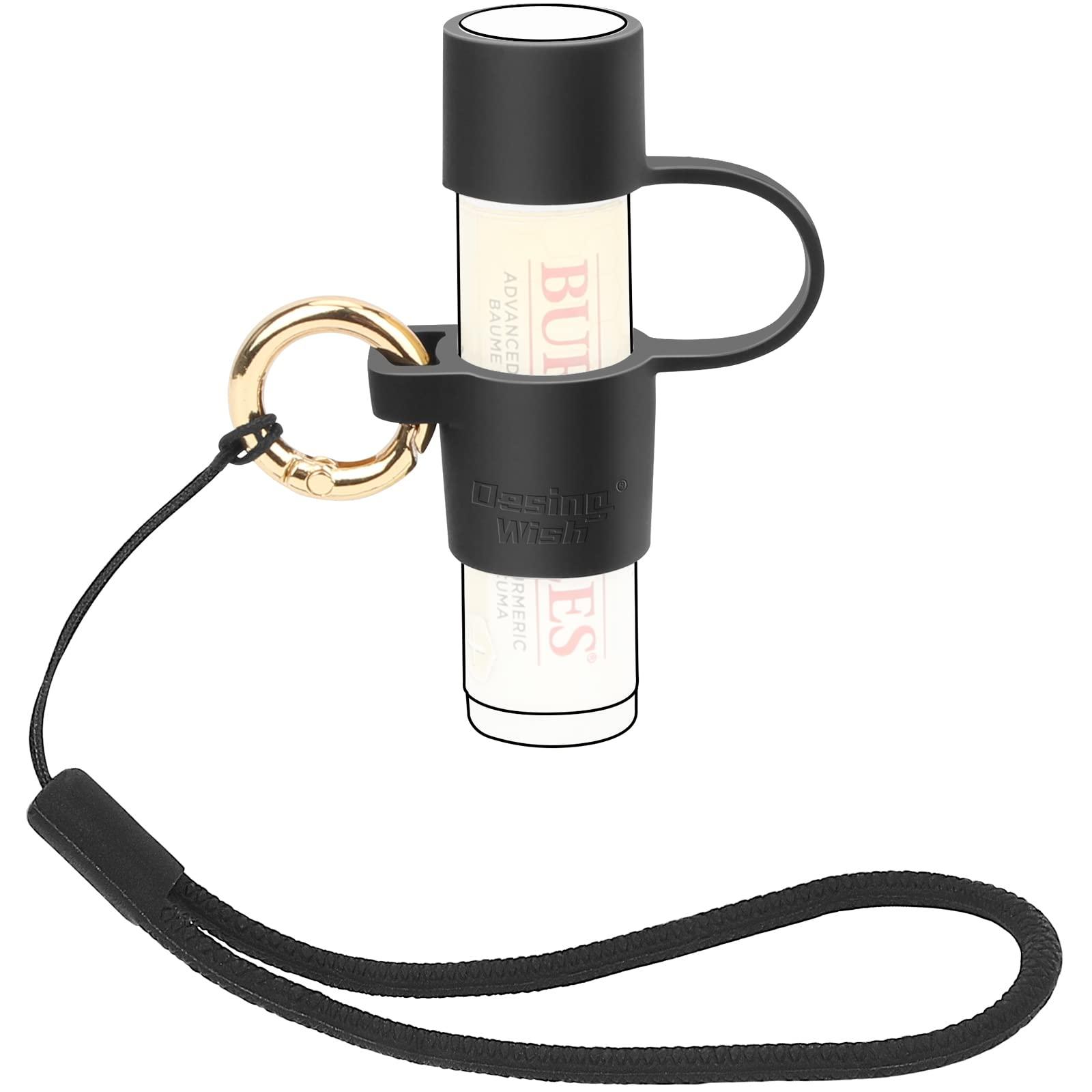 Desing Wish Desing Wish Silicone Chapstick Holder with Cap Cover, 0.6\'\' Diameter Portable Lip Balm Holder Key Chain Sleeve Chapstick Keychain Holder with Wrist Strap Lanyard - Black