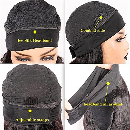 KESEN KESEN Headband Wig Curly Headband Wigs for Black Women Curly Wave Headband Wigs 180% Density Synthetic Glueless Half Wigs with Headbands Attached Natural Human Hair Headband Wigs (18 Inch)