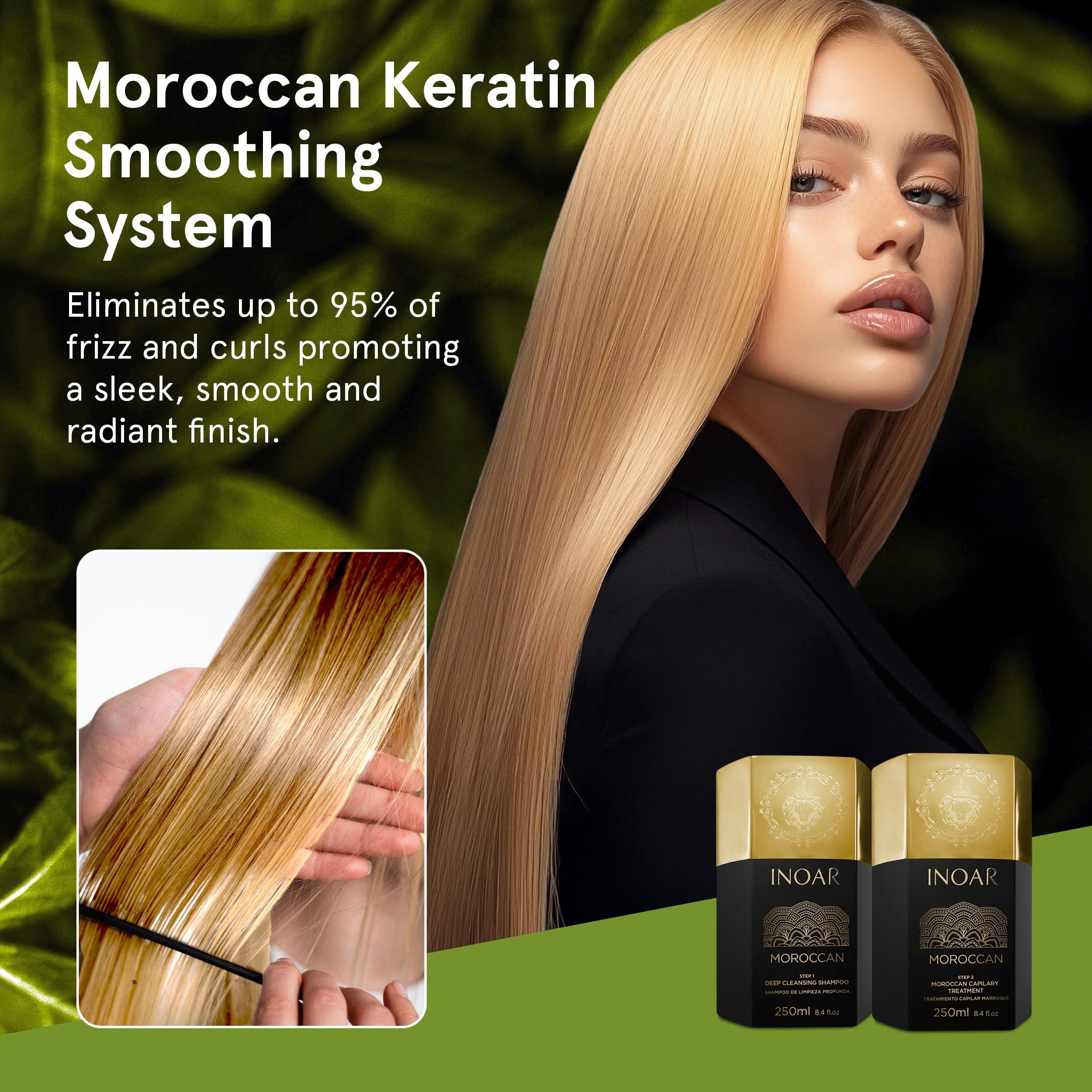 Inoar Inoar Moroccan Smoothing Treatment Set with Keratin - Deep Cleansing Shampoo, Keratin Treatment, Reduces Frizz, Straighten Hair Treatment, Vegan Hair Products for Men and Women (8.4 oz. each)