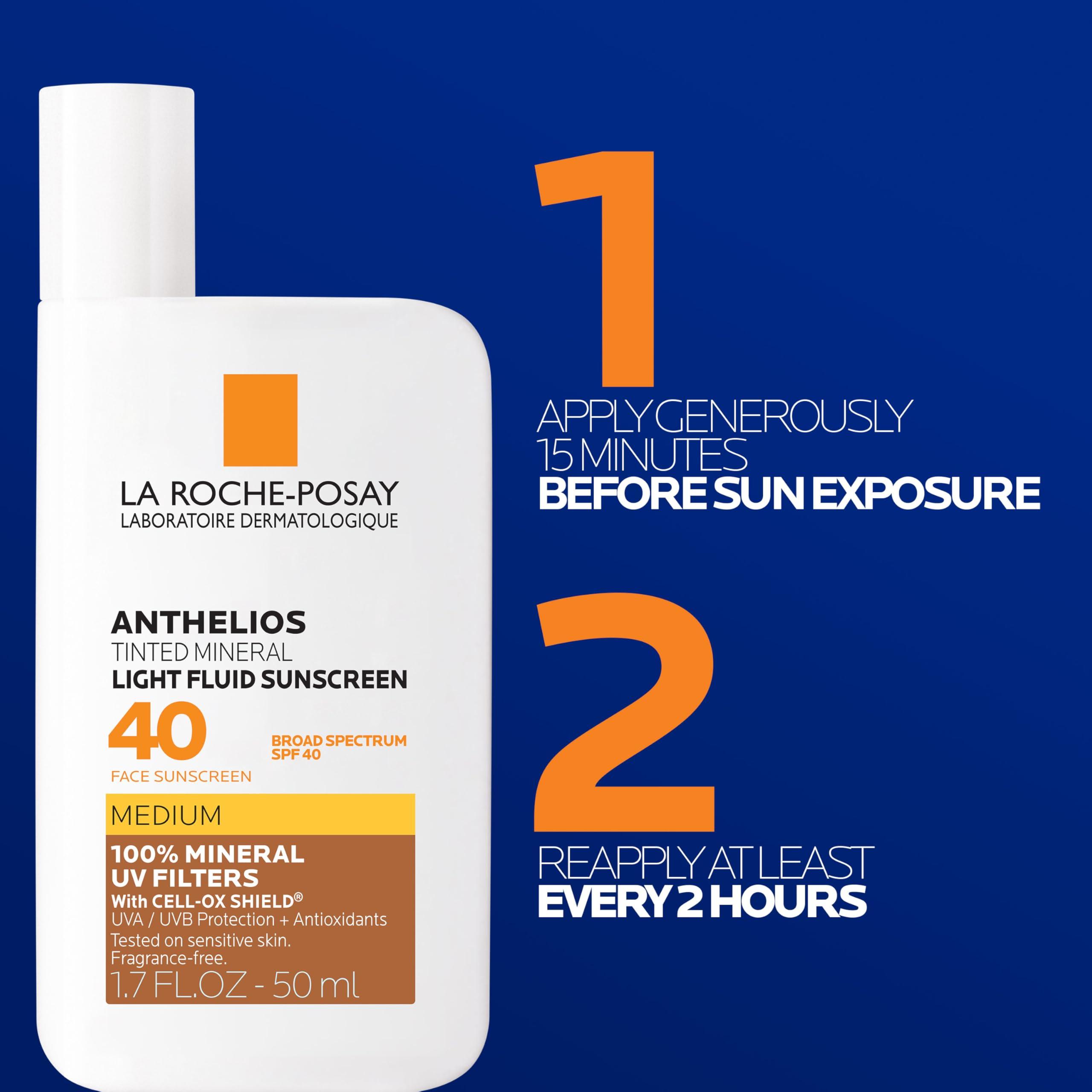 La Roche-Posay La Roche-Posay Anthelios Tinted Sunscreen SPF 40+, Broad Spectrum SPF + Antioxidants, Titanium Dioxide & Zinc Oxide Sunscreen, 4 Flexible Shades With No White Cast, Oil Free & Oxybenzone Free