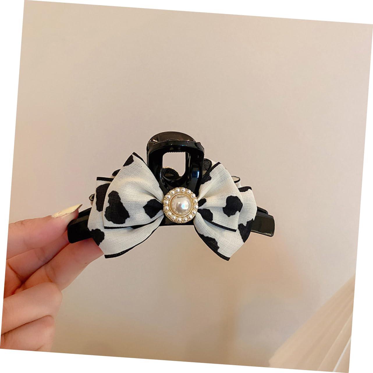 CIMAXIC Pearl Cow Print Hair Bow Claw Clip Stylish Hair Teeth Clamp for Women and for Ponytails and Everyday Hair Accessories