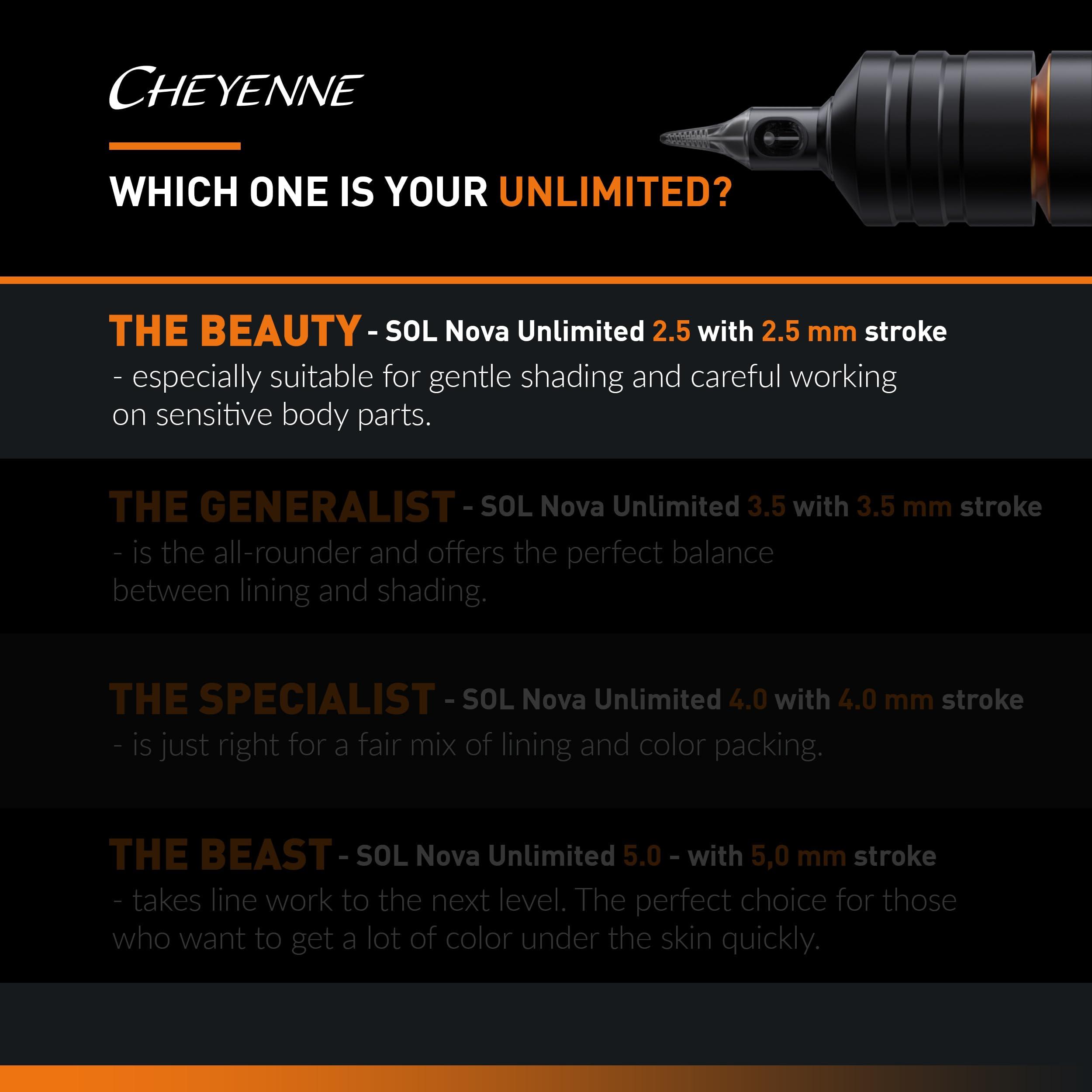 Cheyenne Cheyenne Sol Nova Unlimited Pen Tattoo Machine, Lightweight Adjustable Equipment for Tattooing, Professional Permanent Tattoo Supplies, 2.5mm Stroke Length, Black