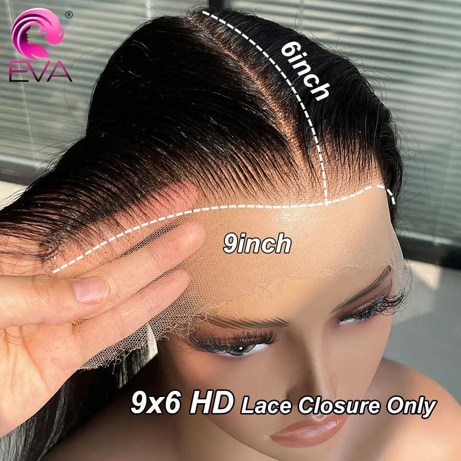 EVA HAIR 9x6 HD Lace Closure Frontal SKINLIKE Real HD Lace Frontal Only Human Hair Pre Plucked Ultra Thin Swiss HD Lace Bleach Knots Closure Human Hair with Baby Hair (9x6 HD Straight, 18 inch)