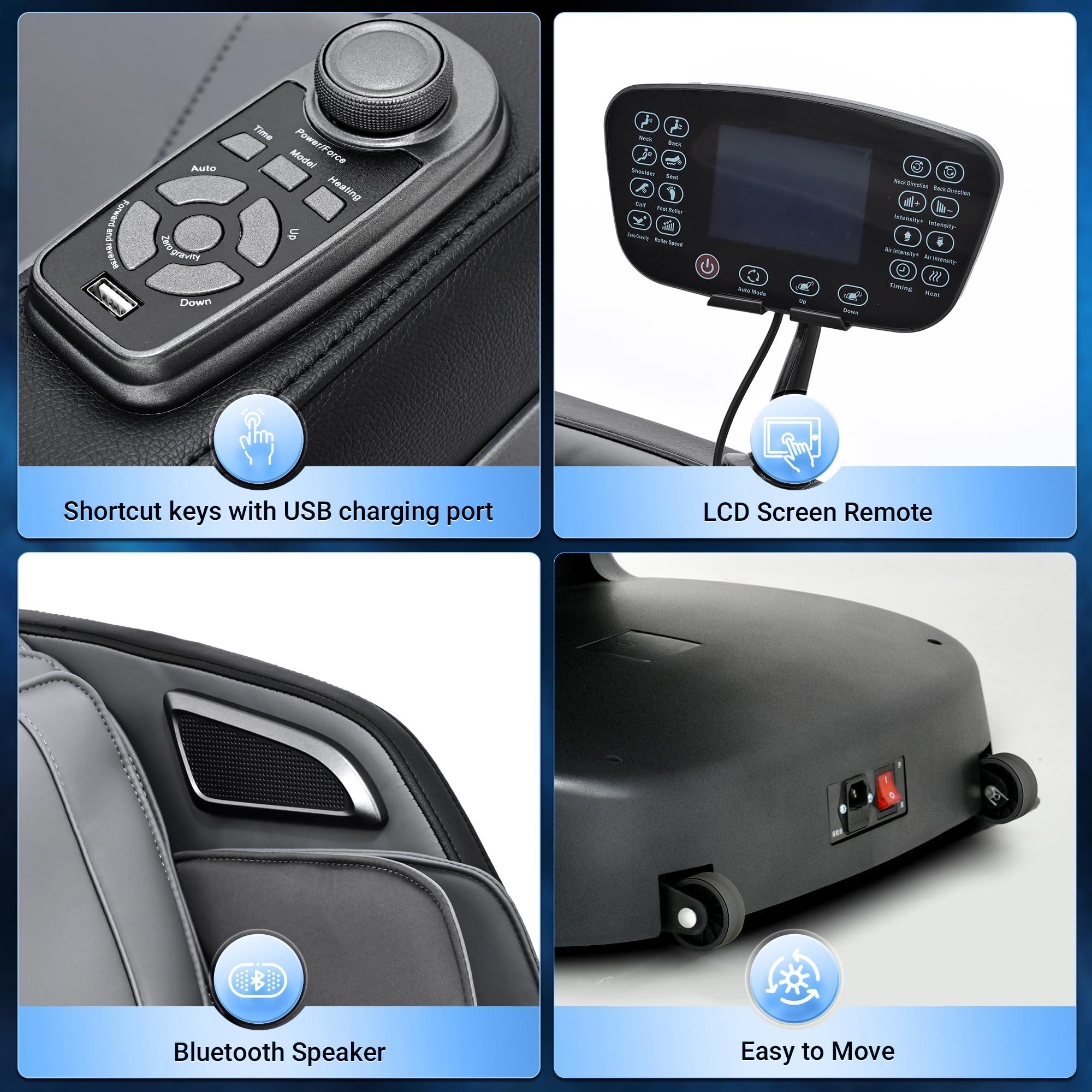 Mazzup Mazzup Full Body Zero Gravity Shiatsu Massage Chair with Fully Assembled, LCD Screen, Shortcut Keys, USB Charging Port, Heat, for Loved Ones, Parents, Black