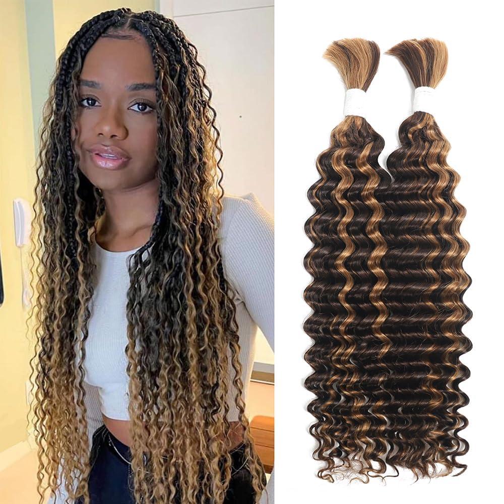 NIFTICSTAR Deep Wave Bulk P4/30 Human Braiding Hair 100 percent Human Hair Unprocessed Brazilian Virgin Hair for Human Hair Extensions 2 Braids Per of 1 pack 100g 28 Inch Human Hair for Micro braiding No Weft