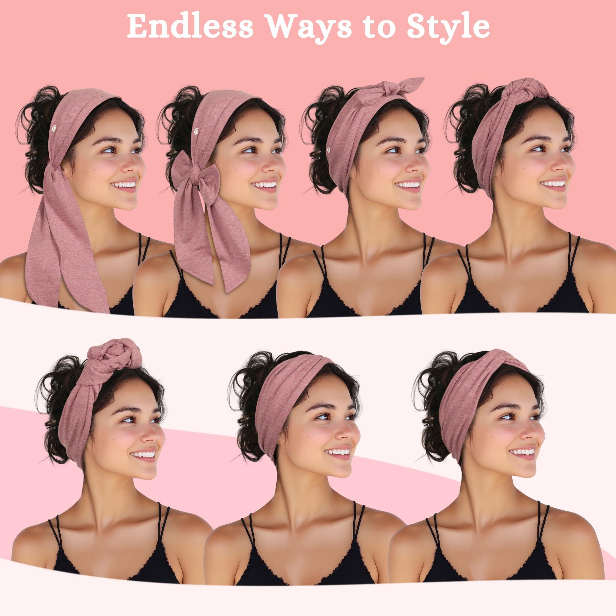 She Will Amaze You SWAY SWAY Patented 6-Clip Non Slip Stretchy Headbands for Women - 58\"x3.5\" - Many Cute Ways to Style - Soft Moisture-Wicking Extra Wide Thick Cloth Headbands for Yoga, Wide, Boho, Turban, Fall and Nurses
