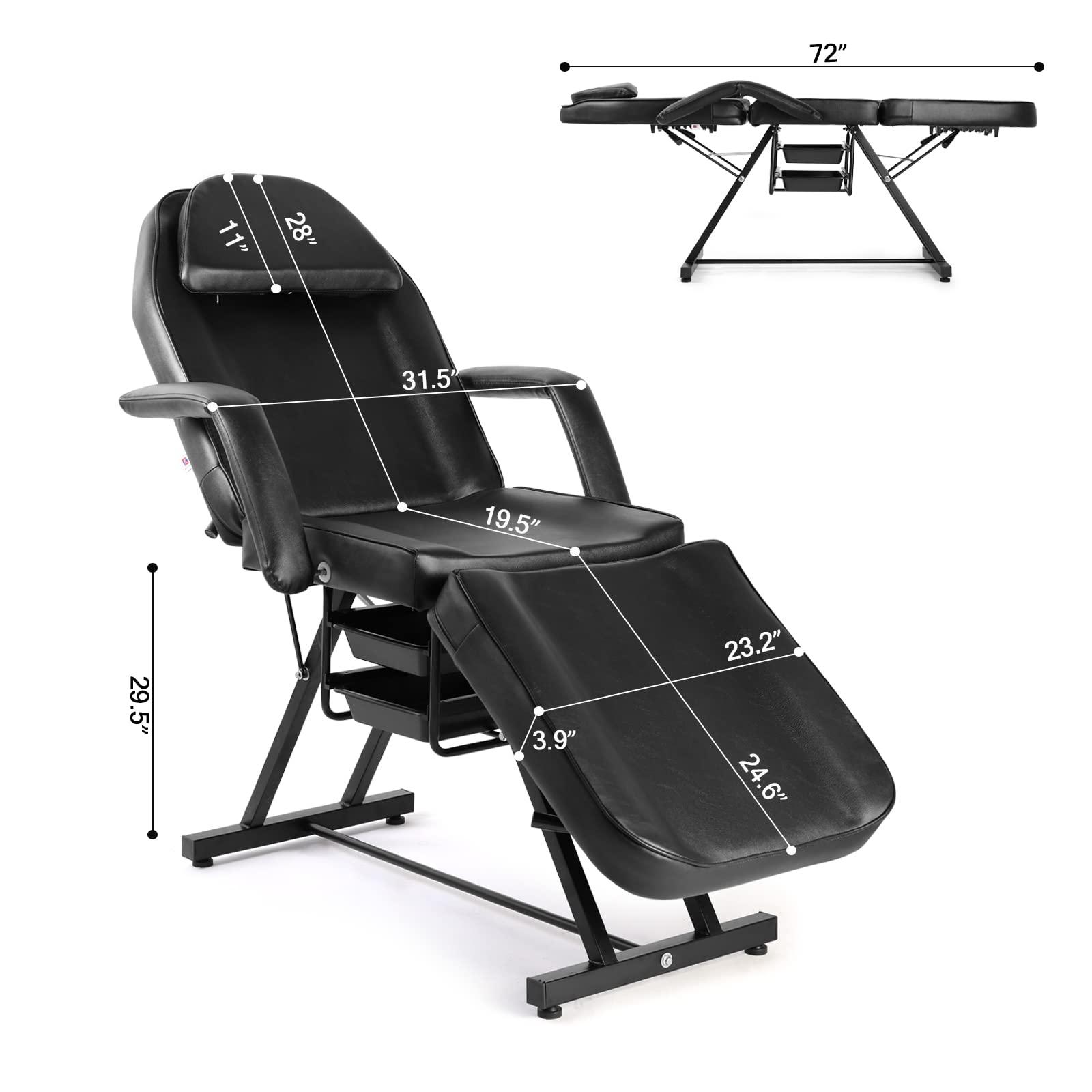 Artist hand Artist hand Tattoo Chair for Client with Tray Facial Bed Lash Bed for Eyelash Extensions Massage Table Salon Chair (Black)
