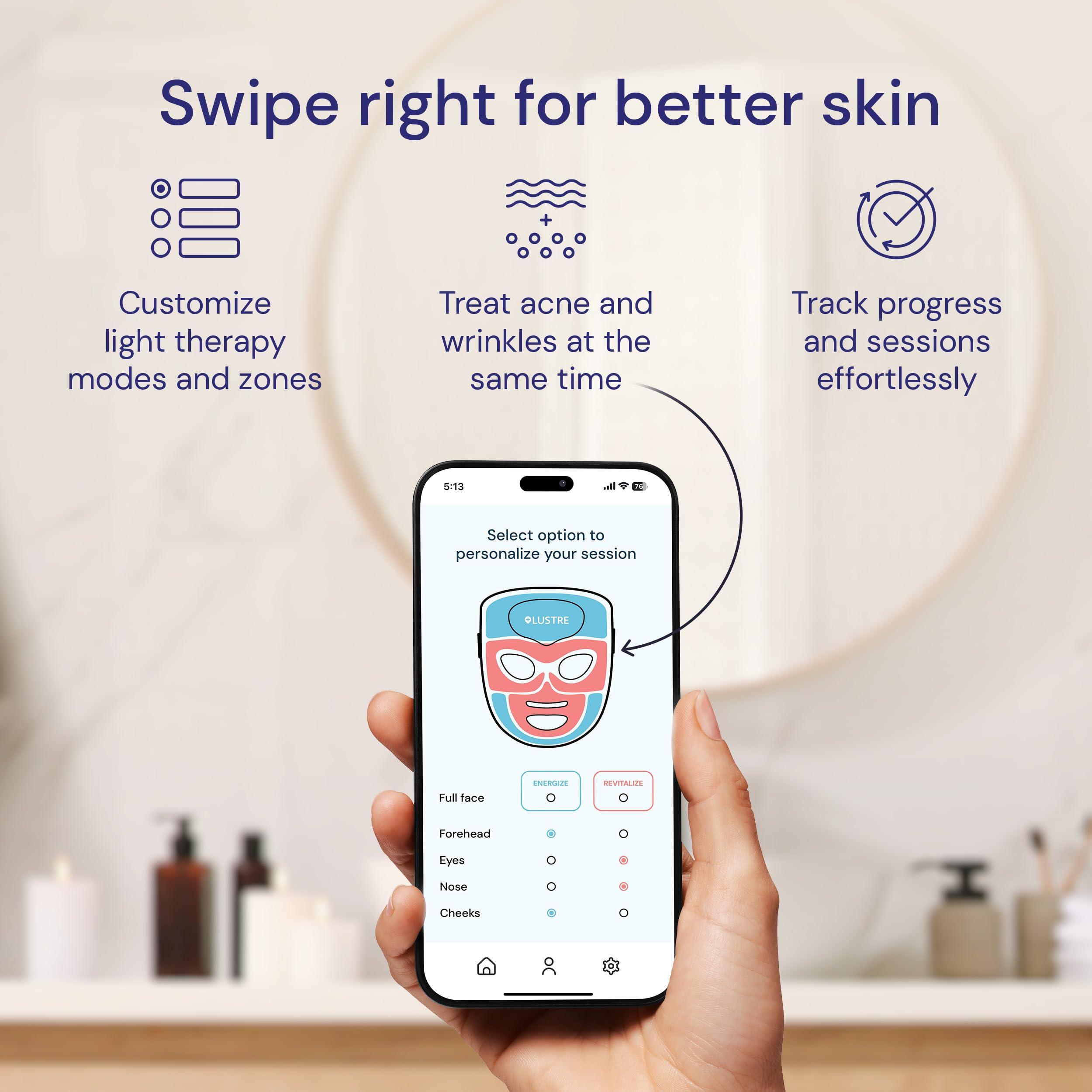 LUSTRE LUSTRE ClearSkin Renew Pro Facewear - Anti-Aging & Anti-Acne LED Face Mask | Red, Blue & Near Infrared Light Therapy Treatment Device | Reduce Wrinkles & Prevent Acne