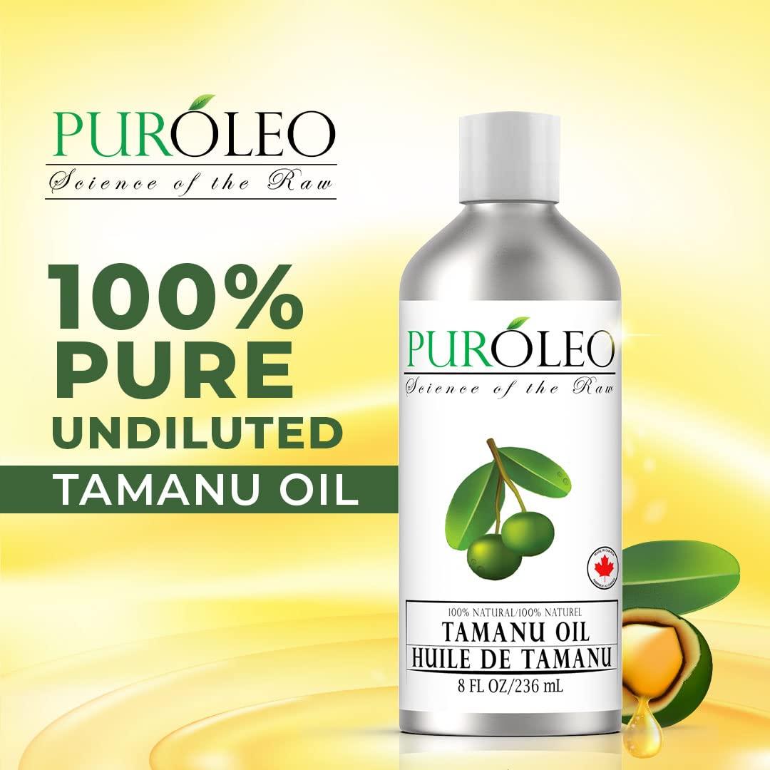 PURLEO PUROLEO Tamanu Oil 8 Fl Oz/236 ML (Packed In Canada) 100% Pure Certified | Natural Cold Pressed Unrefined Oil for Hair & Face Premium packaging with Eye Dropper tamanu oil for face skin virgin