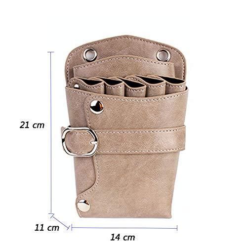 boshiho Scissors Pouch PU Leather Salon Barber Hairdressing Scissors Holster Hair Stylist Tools Bag Comb Shear Holster Waist Shoulder Belt (Khaki)