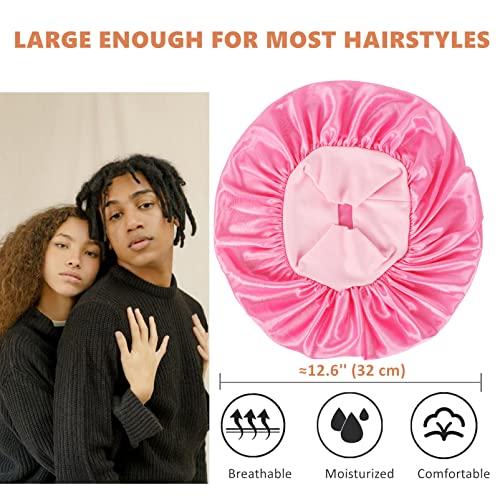 Himoswis 4 PCS Silk Bonnet for Men Sleeping,Silk Sleep Cap for Curly Hair Men,Hair Bonnet Men Sleep,Matching Bonnets and Silk Durag for Men Set-Black,Pink