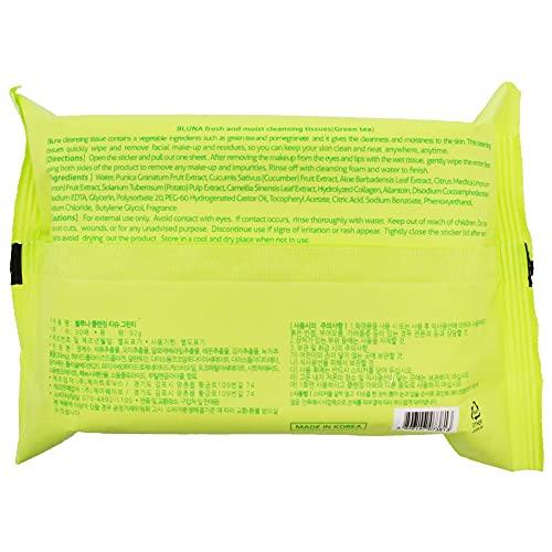 bluna Bluna Facial Make-Up Cleansing Tissue for All Skin Types, Green Tea, 30ct per pack (2 PACK)
