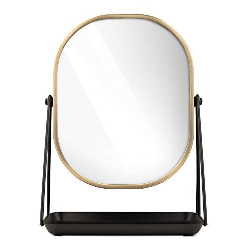 Navaris Navaris Magnifying Table Top Mirror - Double-Sided 1x/3x Magnification Vanity Makeup Mirror with Tray - for Bathroom, Bedroom, Desk - Black and Gold