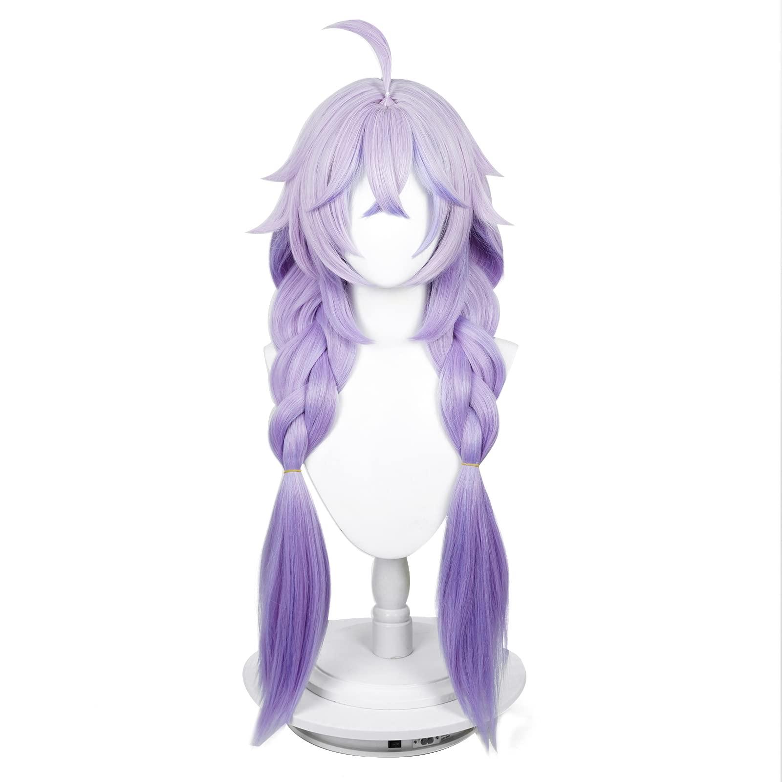 Aicos Aicos Purple Anime Wig with Double Braid, Long Cosplay Wig with Bangs, Heat Resistant Hair Wig for Women