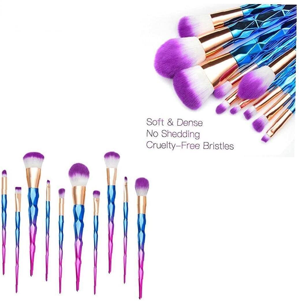 Generic Generic Rainbow Makeup Brush Set Makeup Brushes Diamond Multi-Coloured Synthetic Make-Up Brushes Eyeshadow Eyebrow Brushes Set (10pcs), Black