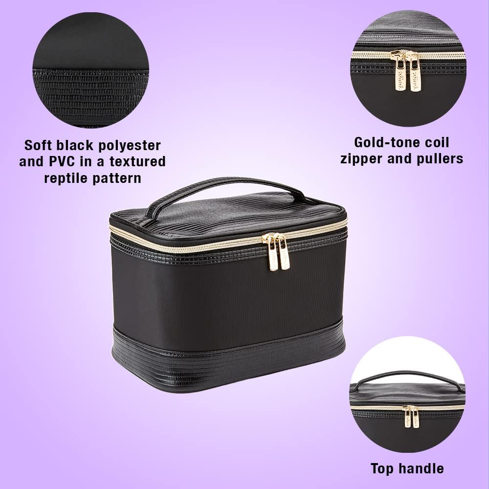 Conair Conair Travel Makeup Bag, Large Toiletry and Cosmetic Bag, Perfect Size for Use At Home or Travel, Train Case Shape in Black with Snake Print