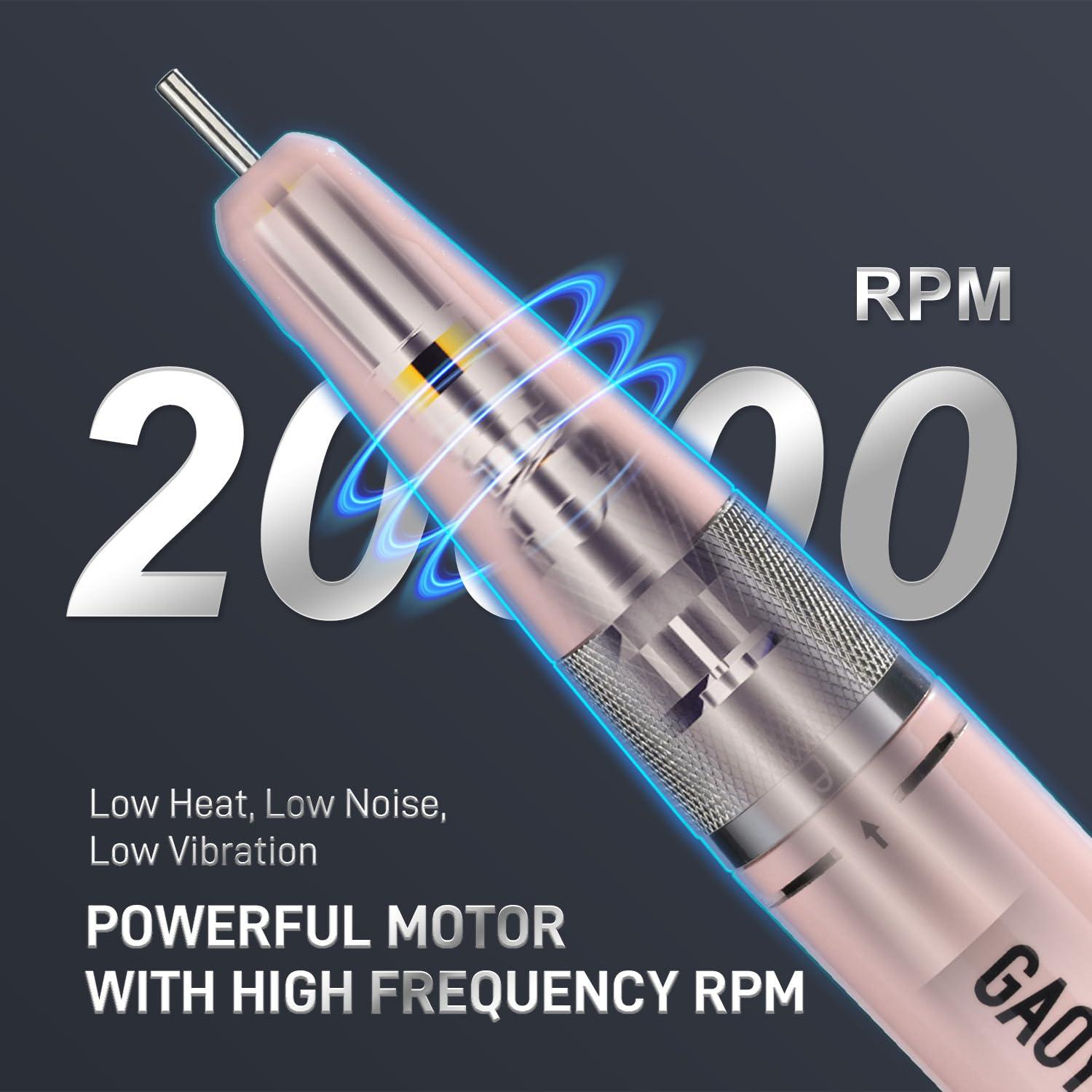 GAOY GAOY Rechargeable Cordless Nail Drill for Beginners, Electric Nail File with 12 Drill Bits and Sanding Band Set for Acrylic and Gel, Pink