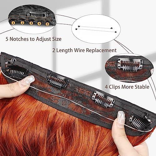 MORICA MORICA Invisible Wire Hair Extensions - Copper Red Hair Extensions 20 Inch Halo Hair Extensions Long Wavy Synthetic Hairpiece with Transparent Wire Adjustable Size, 4 Secure Clips for Women