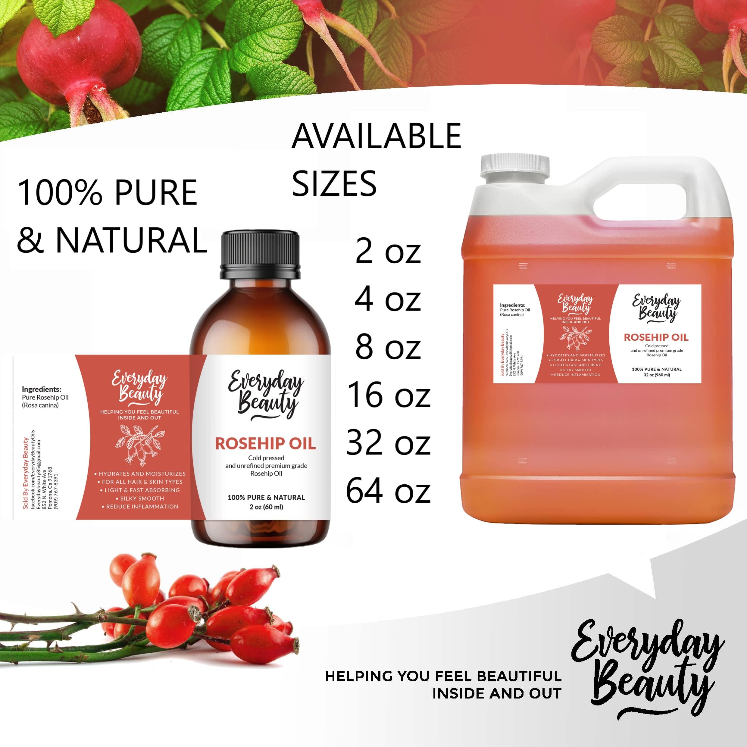 Everyday Beauty Helping You Feel Beautiful Inside Rosehip Seed Oil Bulk - 32 oz 100% Pure Extra Virgin Unrefined Luxury Oil - Cold Pressed & All Natural for Face, Skin and Hair - DIY Cosmetics - Premium Quality Bulk Price