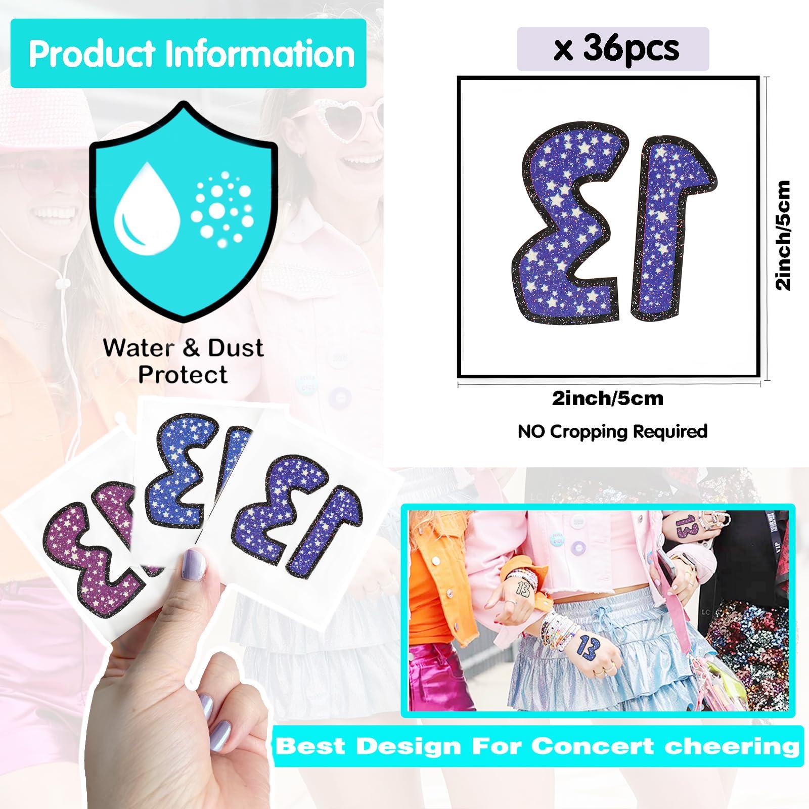 Tuoshei Tuoshei 36 Pcs Glitter Concert Merch,13 Temporary Tattoo,13 Tattoo, Hand tattoo, Star Temporary Tattoos, Concert Accessories for Singer Gifts