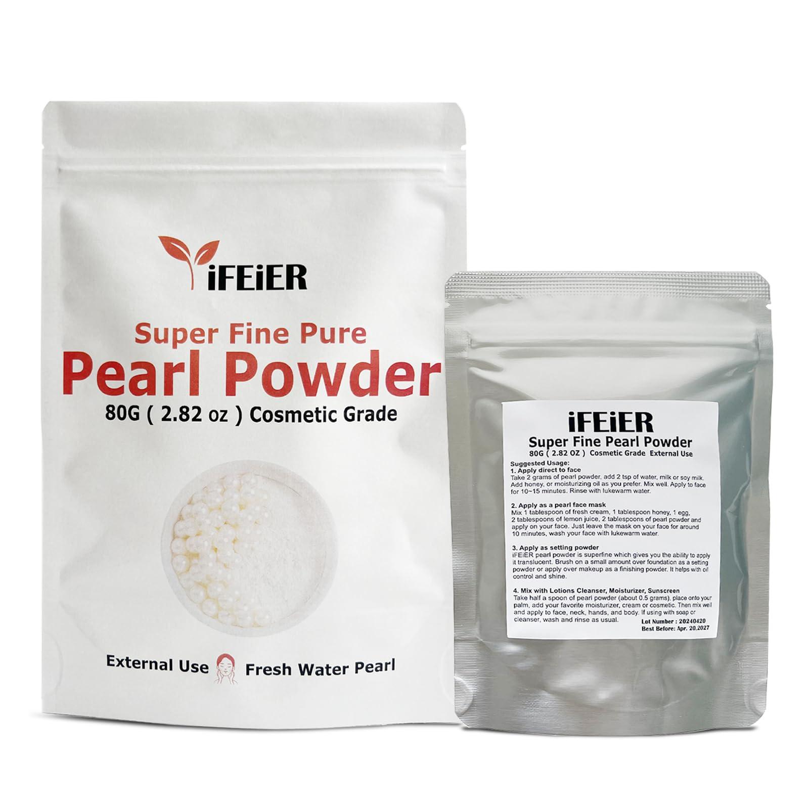 iFEiER iFEiER Pure Freshwater Pearl Powder for Skincare and Homemade Cosmetics Grade. 80g(2.82oz) SuperFine Pearl Powder for DIY lotions | creams | serums | making face mask, Natural and Oranic