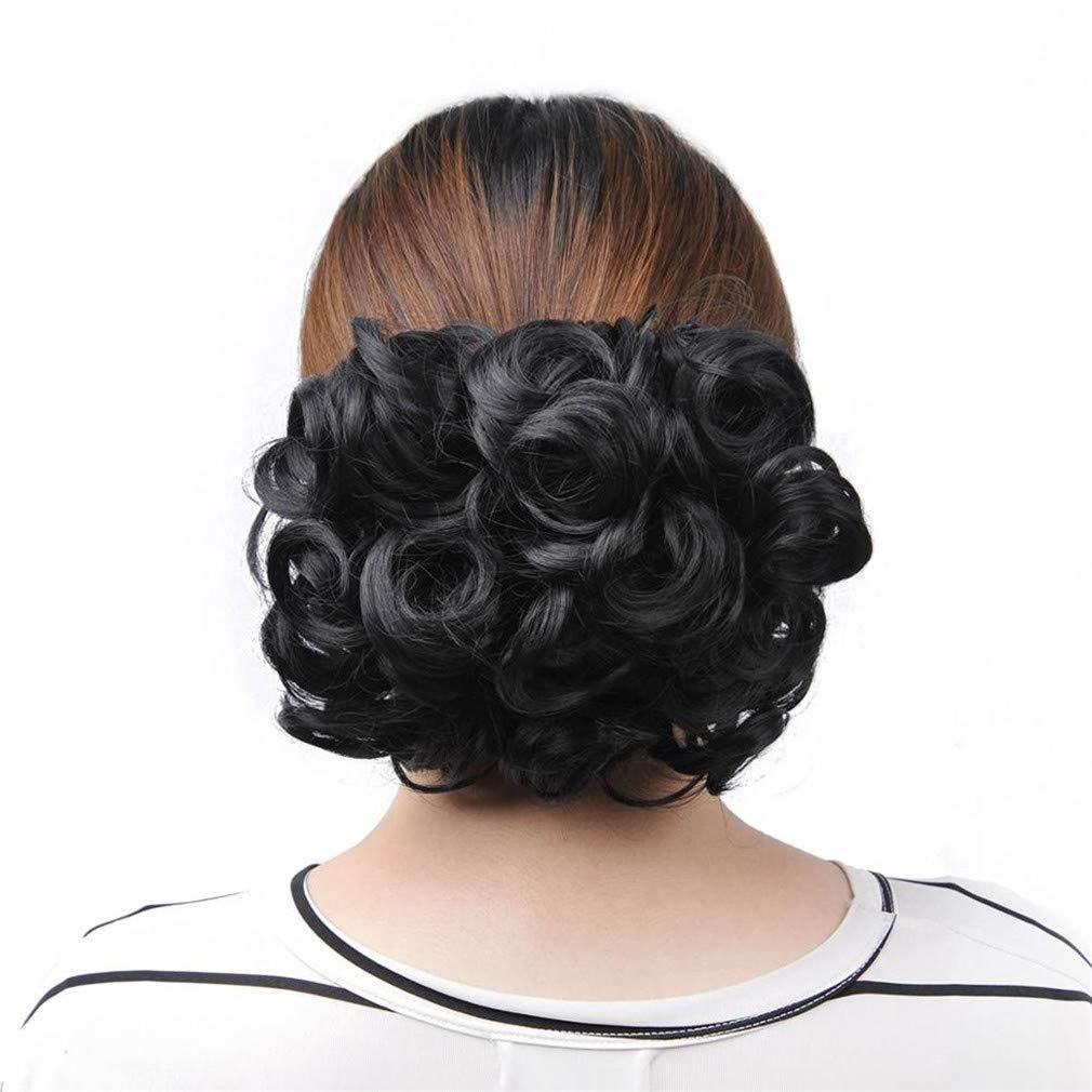 STREJHYT Women's Short Curly Hair Bun Elastic Big Hair Bun Synthetic Extension With Two Plastic Combs Hairpieces M2 33