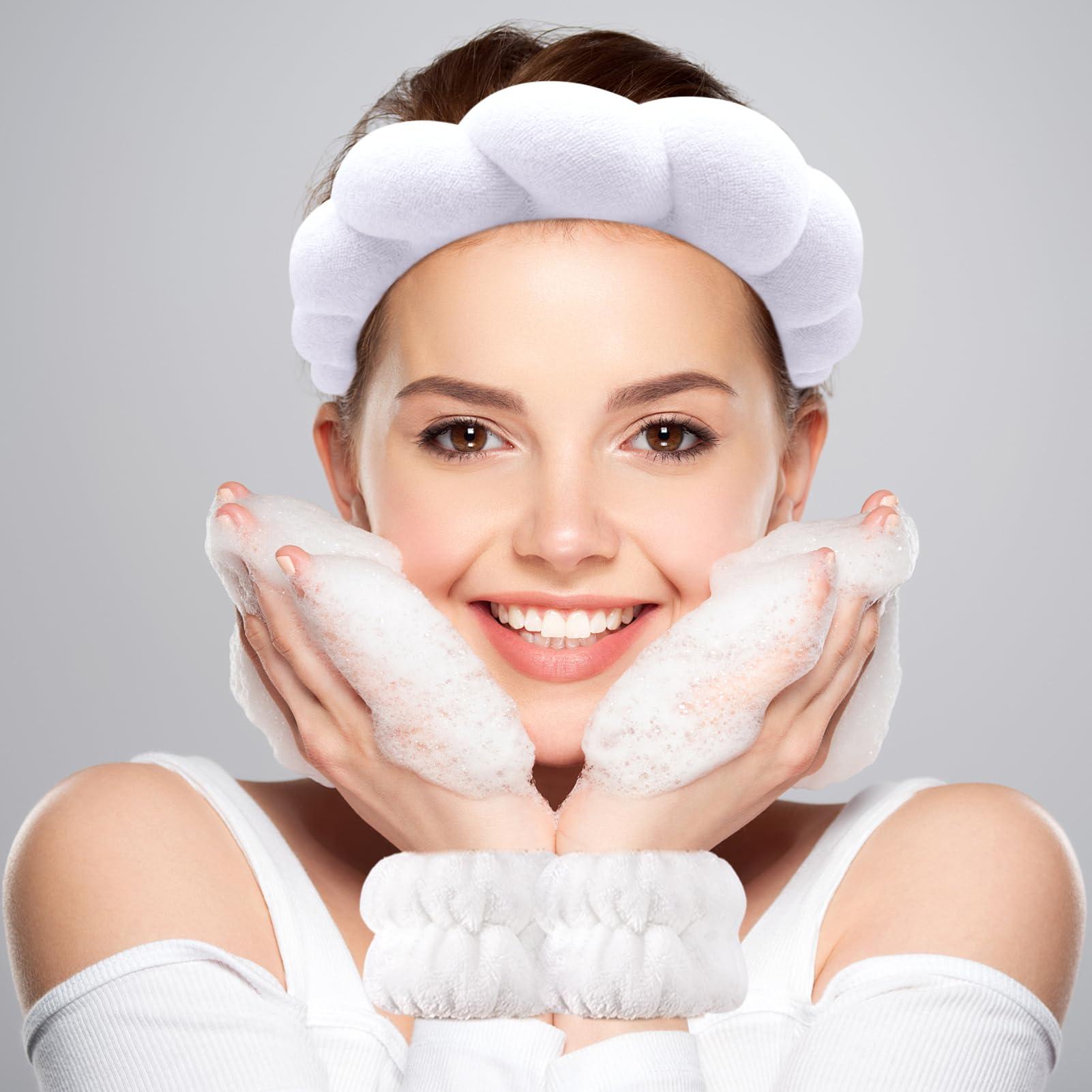 Zkptops Zkptops Spa Headband for Washing Face Wristband Set Sponge Makeup Skin Care White Headband Wrist Towels Bubble Soft Sponge Hairband for Women Puffy Headwear Winter Non Slip Thick Thin Hair Accessory