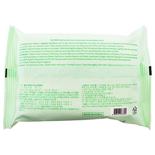 bluna Bluna Facial Make-Up Cleansing Tissue for All Skin Types, Aloe Vera, 30ct per pack (2 PACK)