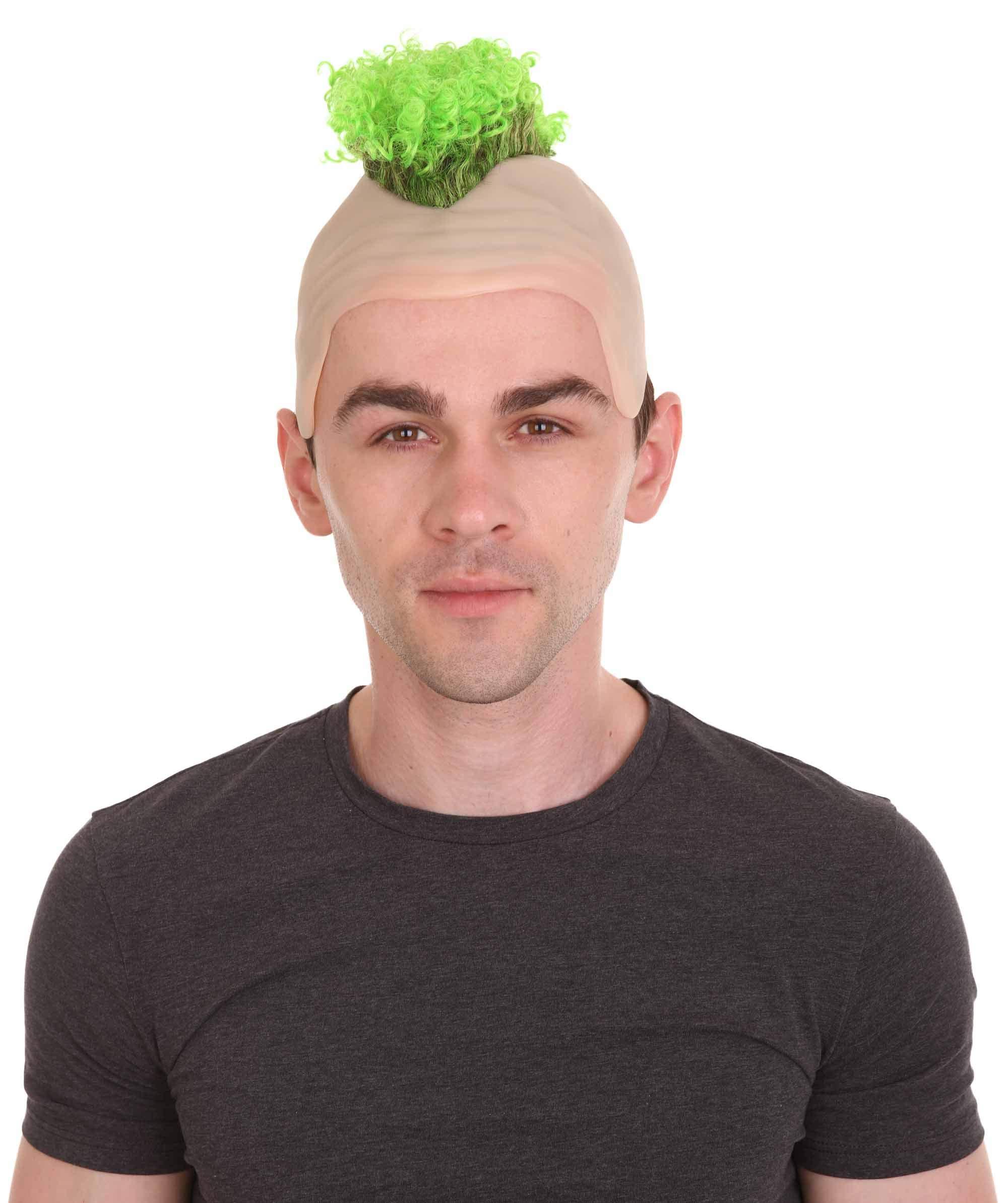 Adult Men s Fresh Green Mohawk Wig with Bald Cap Best for Halloween Flame retardant Synthetic Fiber