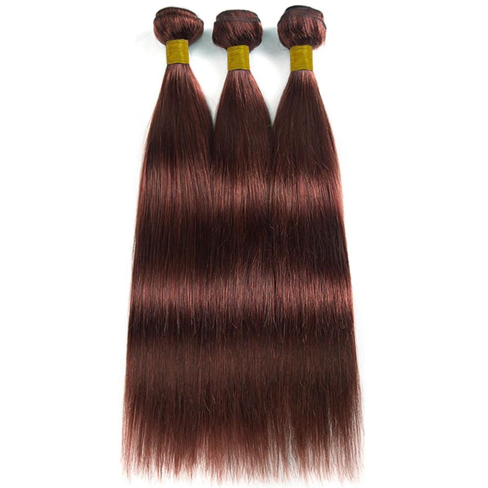 Lukcttr Lukcttr Copper Brown Human Hair Bundles - Brazilian Reddish Brown Straight #33 - 16 Inch Auburn Straight