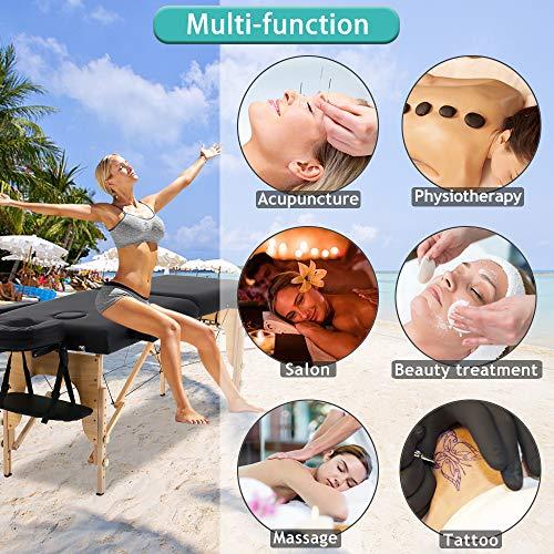 Dkelincs Portable Massage Table Massage Bed Folding 84 Inch Height Adjustable 2 Fold Lash Bed with Carry Case PU Leather Professional Spa Salon Tattoo Facial Bed with Face Cradle, Hold Up to 450Lbs, Black