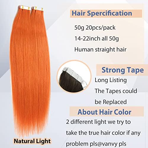 Vanvy 20Inch Orange Tape In Hair Extensions Human Hair Ginger Red Hair