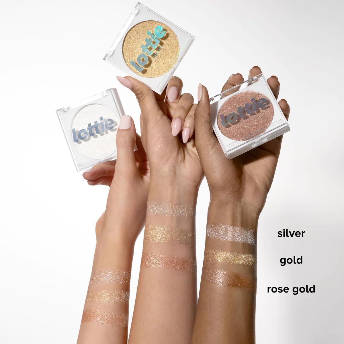 Lottie London Lottie london Diamond Bounce Highlighter in Rose Gold, Ultra-fine Gel-powder Highlighter with Rose Gold Shimmer for an Icy Iridescent Highlight