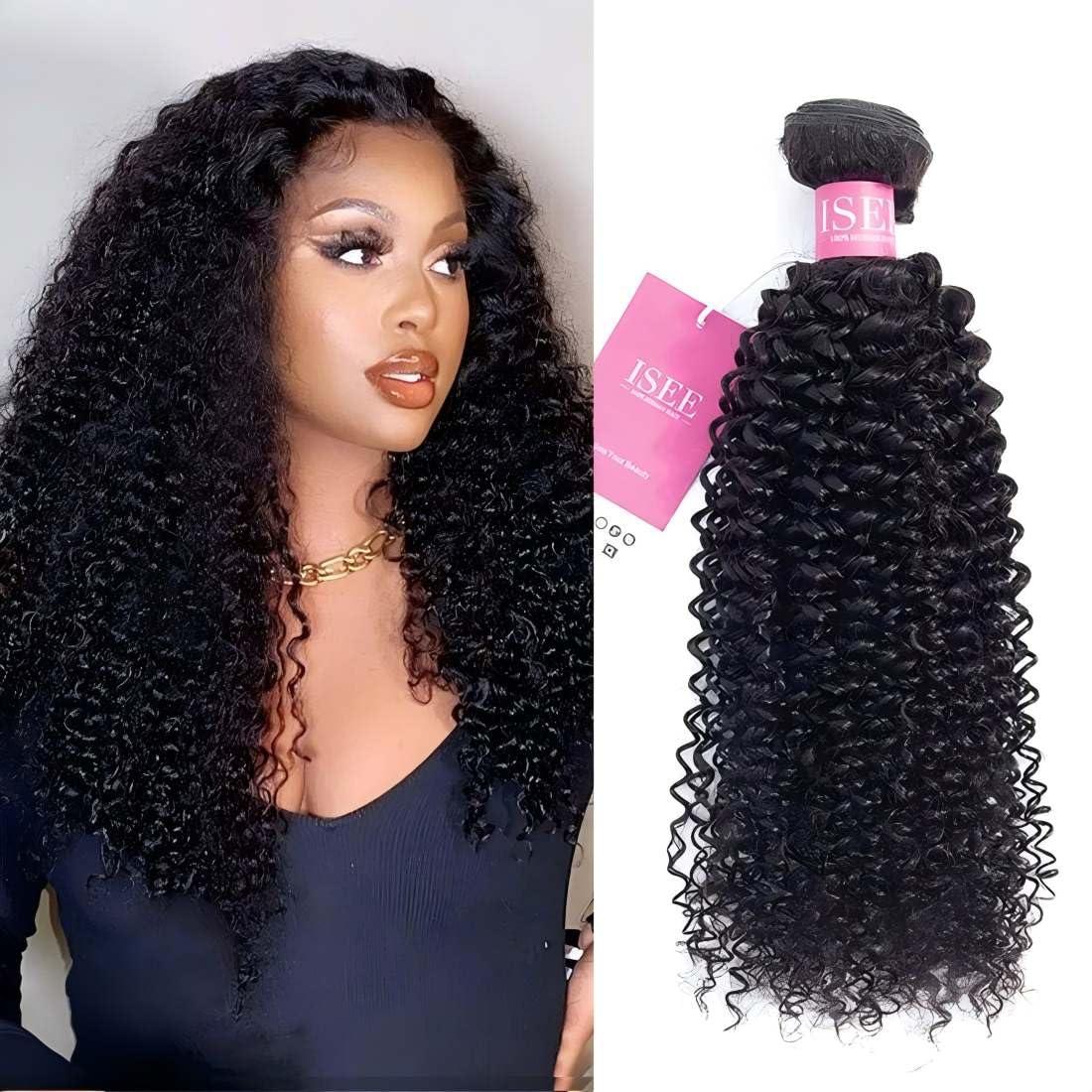 ISEE ISEE Hair Virgin Malaysian Deep Curly Jerry Curly Human Hair 3 Bundles,100% Unprocessed Human Curly Hair Extensions Natural Black Can Be Dyed (24/24/24 Inch)