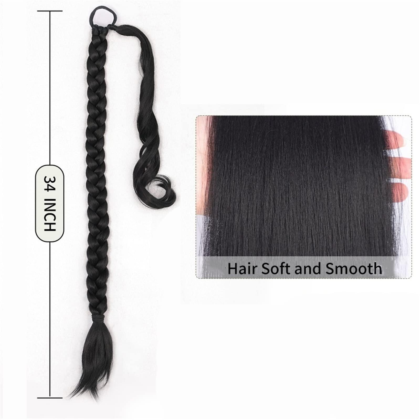 HEAIQI Hair Chignon for Women 26/34 Inch Long Braided Ponytail Lengthening Synthetic Ponytail Headband Harness Wig Piece Bun for Women\'s Daily Use Messy Bun Hair Piece ( Color : Blonde with brown , Size : 34