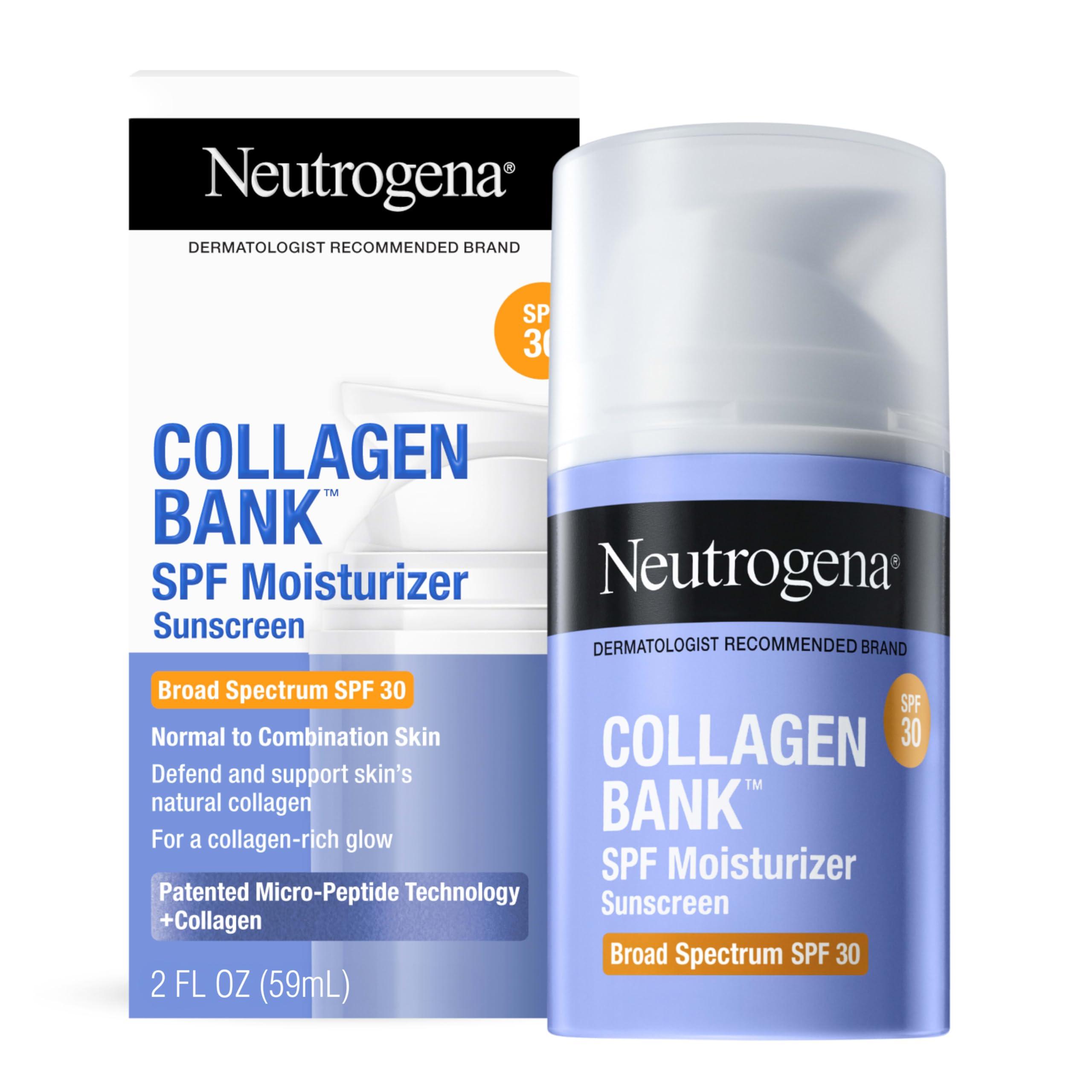 Neutrogena Neutrogena Collagen Bank Face Moisturizer with SPF 30 Sunscreen, Daily Anti-Aging Face & Neck Collagen Cream with Micro-Peptides and SPF, 2 fl. Oz & Trial Size Hydro Boost Facial Cleanser, 0.5oz