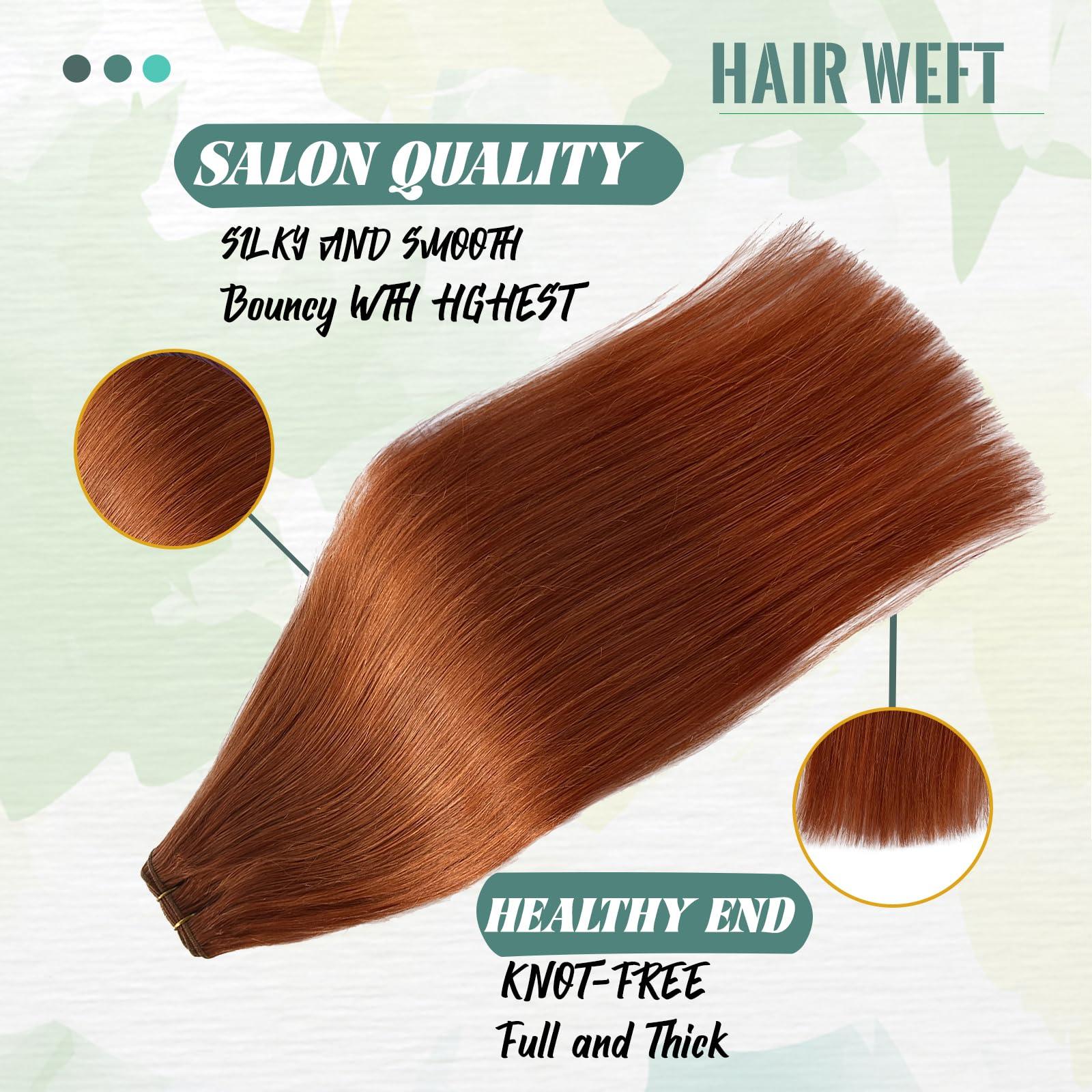 Smavida Ginger Sew in Hair Extensions Real Human Hair Weft Hair Extensions Red Wine Color Sew in Weave Silky Straight Hair Extensions Hand Tied Human Hair Weft Hair Extensions Thick Ends