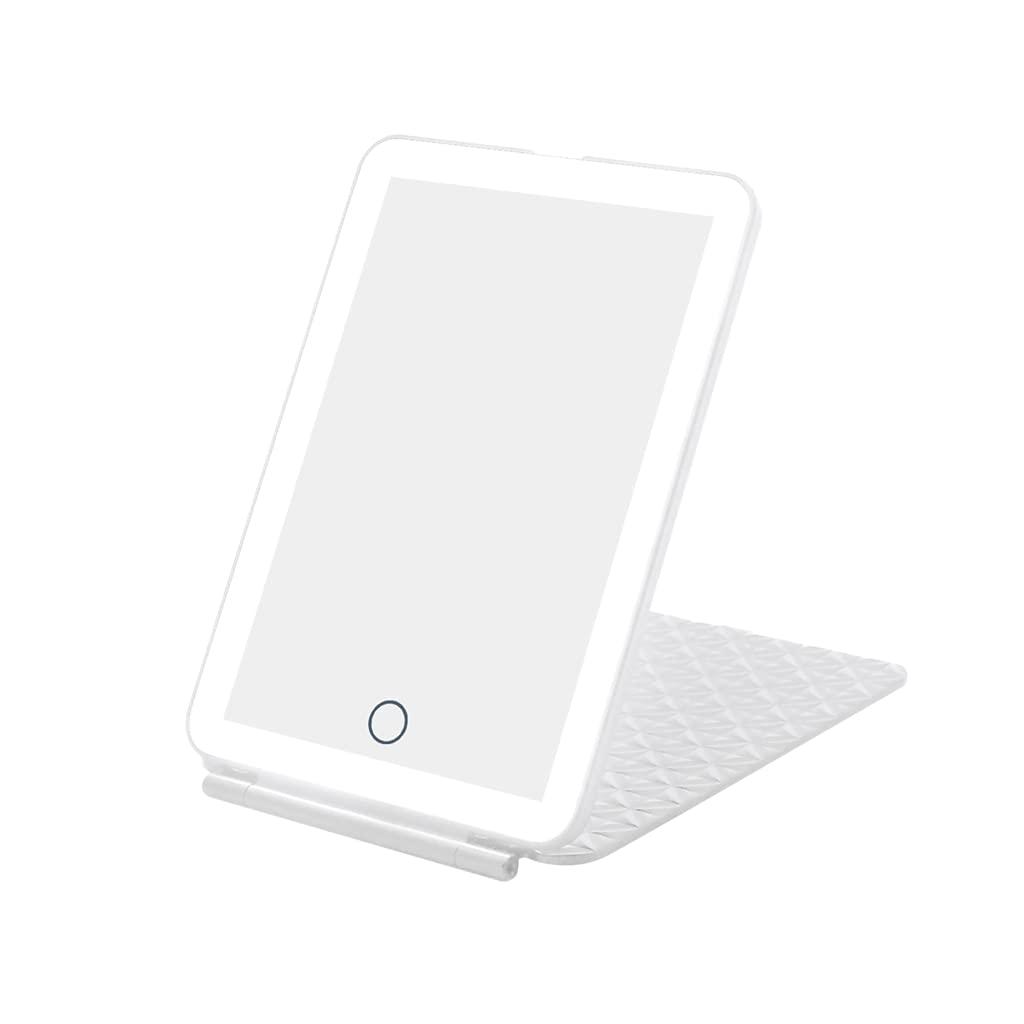 IMPRESSIONS VANITY  COMPANY Impressions Fleur Touch Pad Mini Tri Tone LED Makeup Mirror with Touch Sensor Switch, Foldable Vanity Mirror with Flip Cover (White)