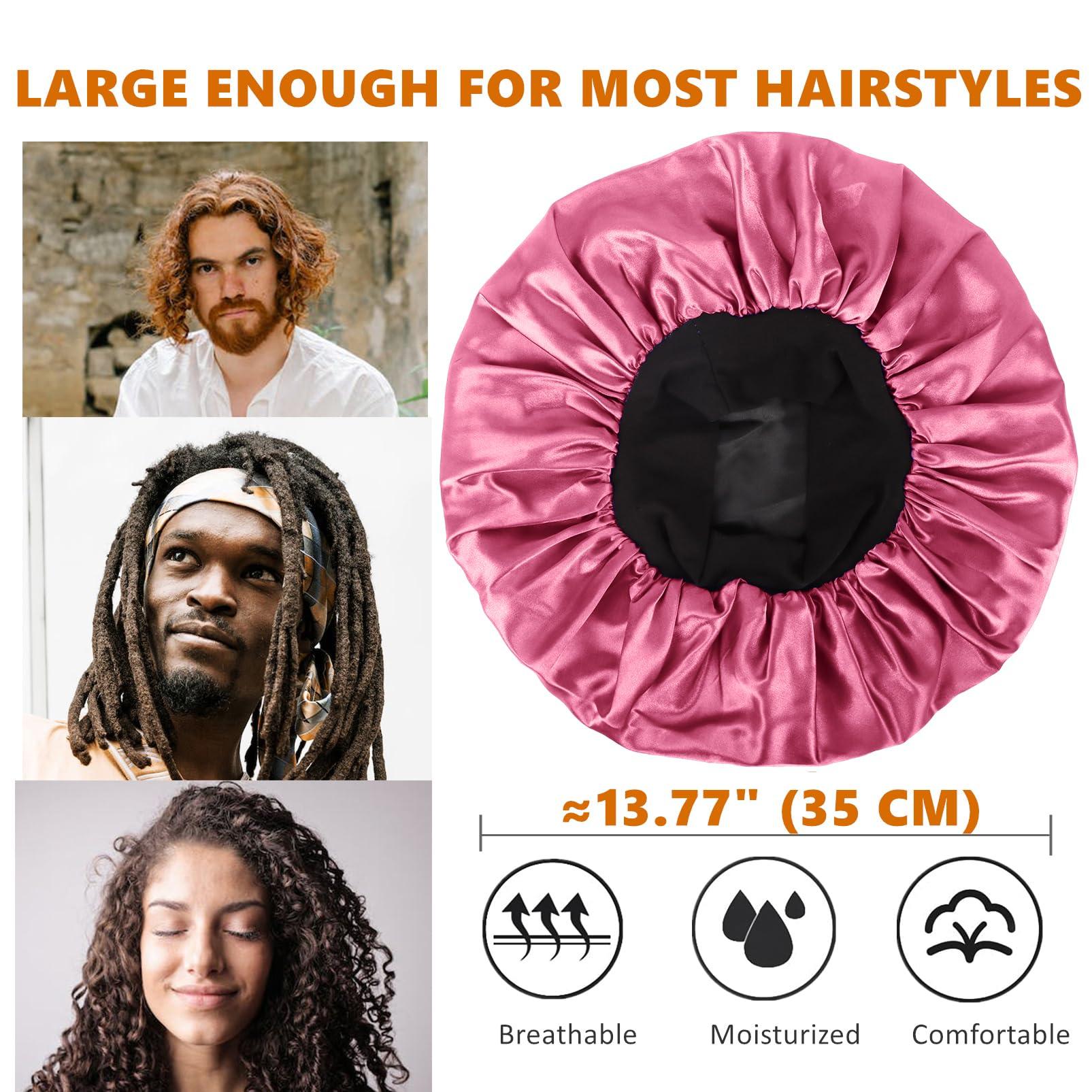 Himoswis Bonnet for Men,Hair Bonnet for Sleeping,Double Layer Satin Bonnets for Black Women Curly Hair Braids,Reversible Sleep Cap (Large,Black/Rose Gold)