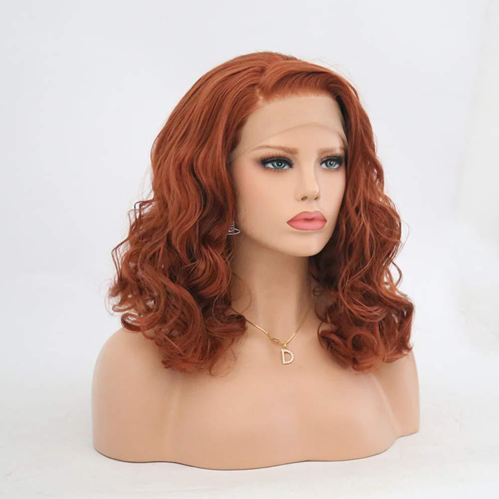 CNRO Hair CNRO Hair Auburn Wigs Short Wavy Lace Front Wigs Copper Red Synthetic Wig For Women Shoulder Length (Red Brown)