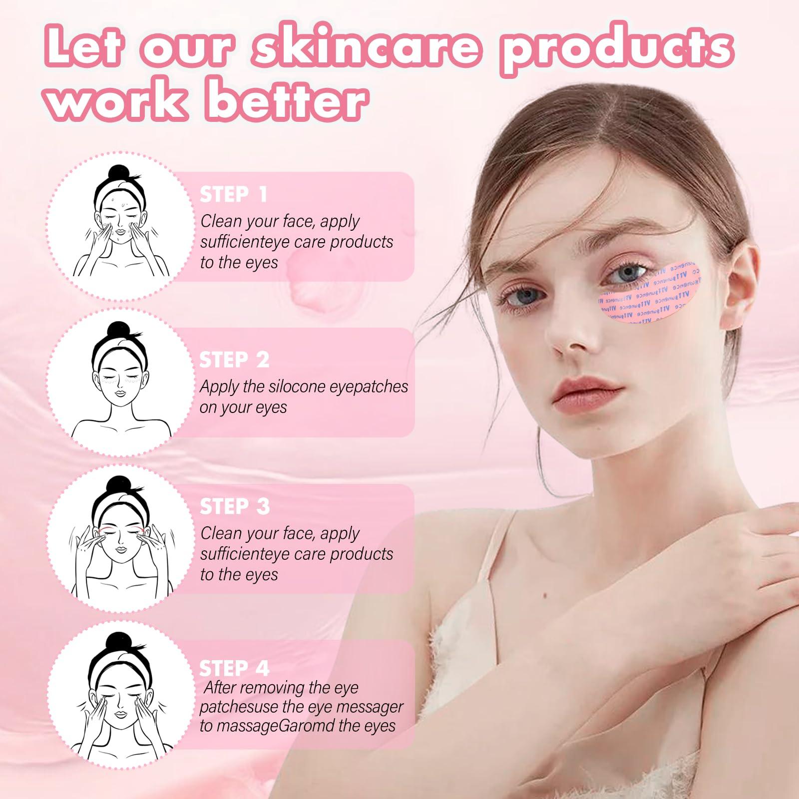 Viigunence Viigunence Under Eye Patches Silicone, 3 Pairs Reusable Under Eye Patches With Metal Eye Cream Applicator, Reusable Under Eye Mask Eye Pad For Minimize Fine Lines Wrinkles, Visible Metal Case