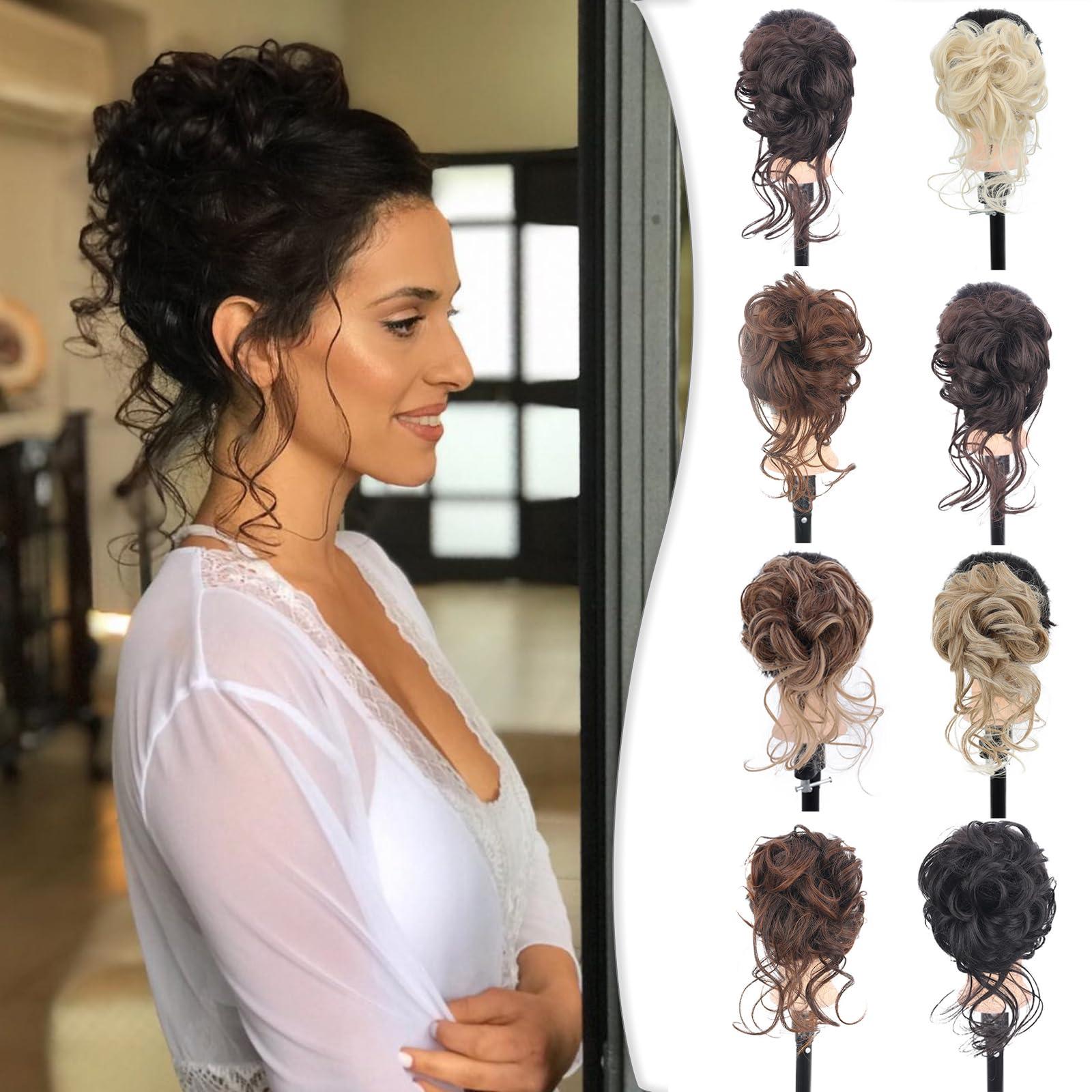 CINHOO Messy Bun Hair Clip on Hair Pieces for Women Dark Brown Messy Bun Hair Piece