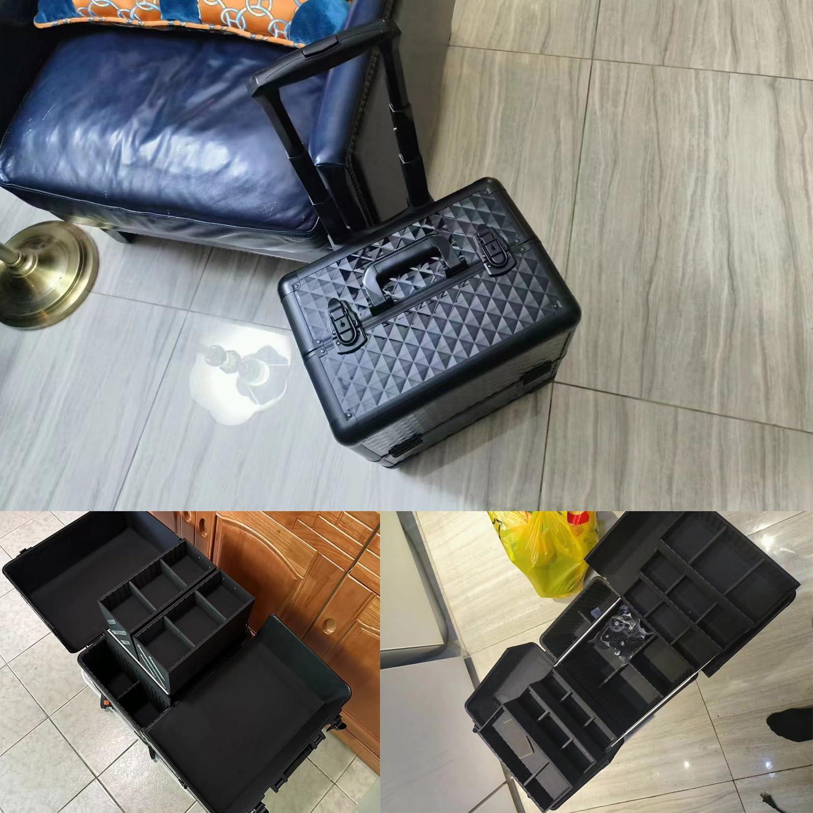 HJXGQJM HJXGQJM Rolling Makeup Case Professional Makeup Train Case Makeup Artist Travel Organizer, Aluminium Vanity Case, Make Up Artist Train Case Hairdressing Tools Organiser, Black
