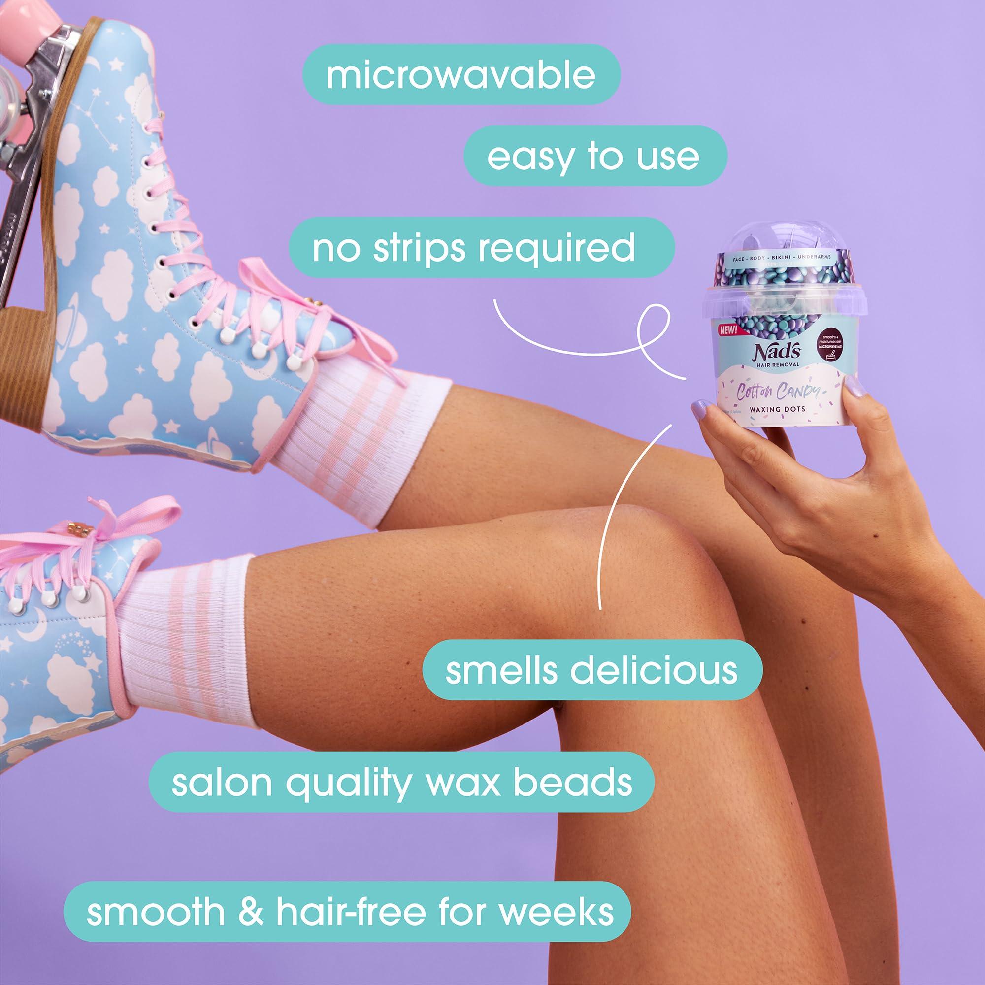 Nad's Nad\'s Hair Removal Waxing Dots - Cotton Candy Hard Wax Beads Kit - For Women - Microwaveable No-Strip Formula - Face, Body, Bikini, Underarms
